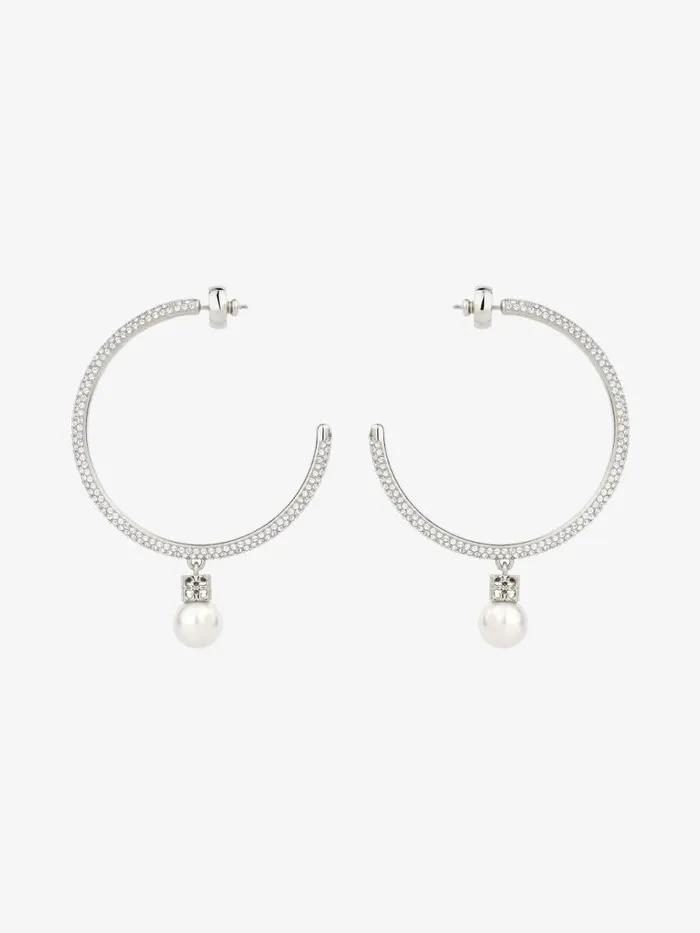 Women Jewelry Givenchy Pearl Earrings In Metal With Crystals Whitesilvery