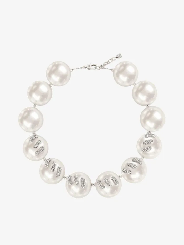 Women Jewelry Givenchy Stitch Necklace In Pearls With Crystals Whitesilvery