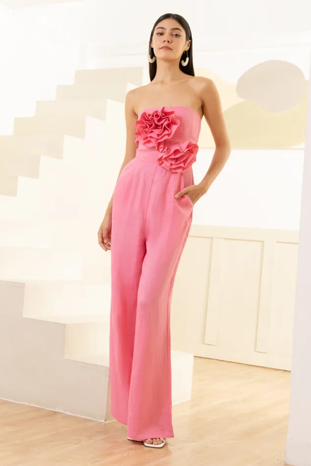 Women Jumpsuits and Rompers YUMI KIM IBIZA LINEN JUMPSUIT Fuchsia Pink