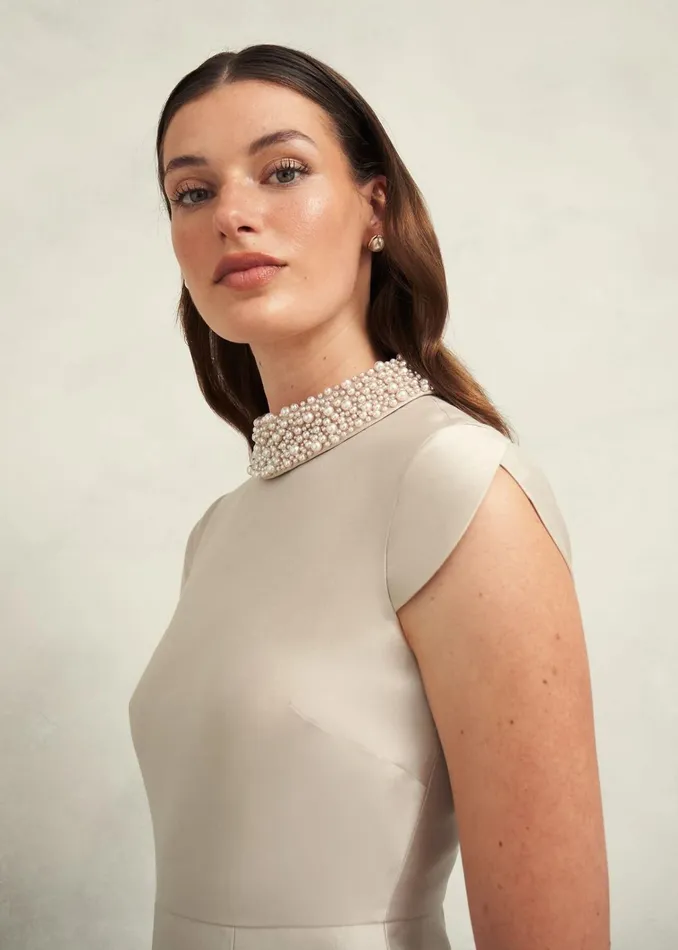 Women Katherine Wool Silk Dress Oyster Hobbs Dresses and Jumpsuits