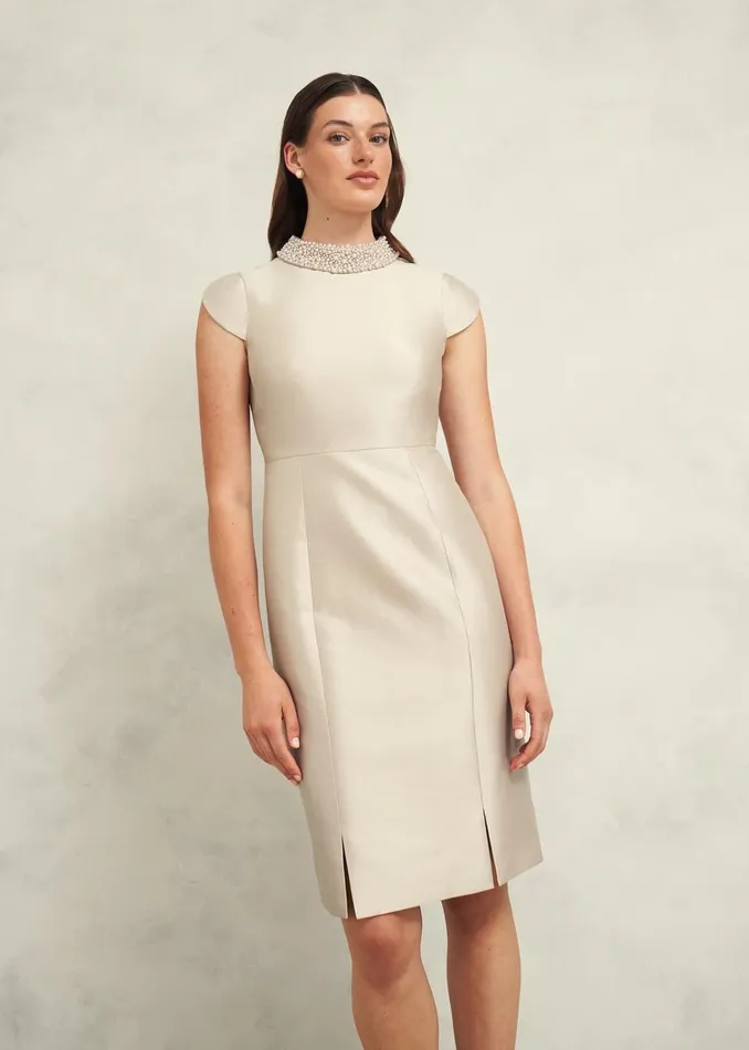 Women Katherine Wool Silk Dress Oyster Hobbs Dresses and Jumpsuits