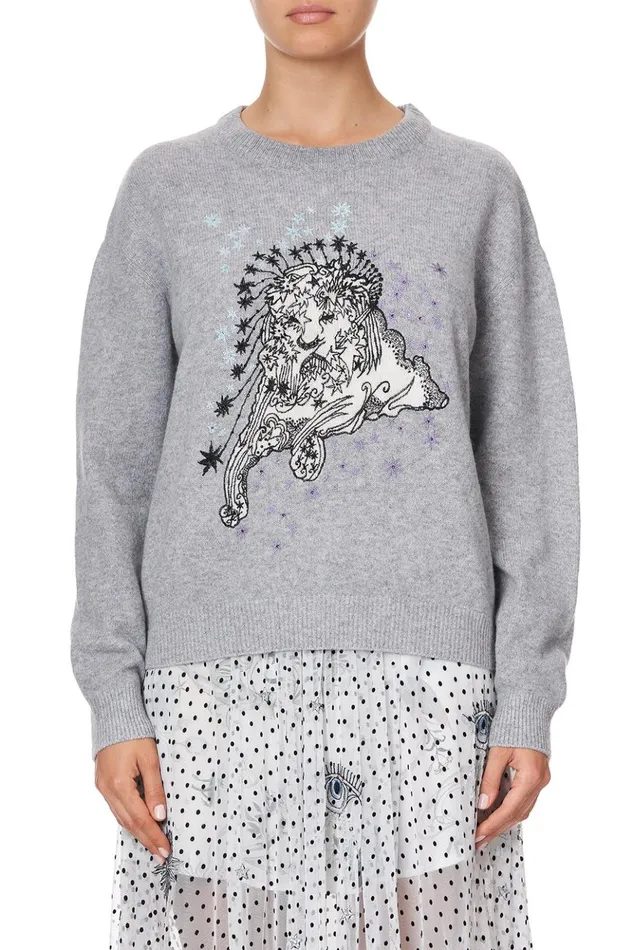 Women Knitwear Camilla Crew Neck Boxy Knit With High Low Hem Moonlit Musings