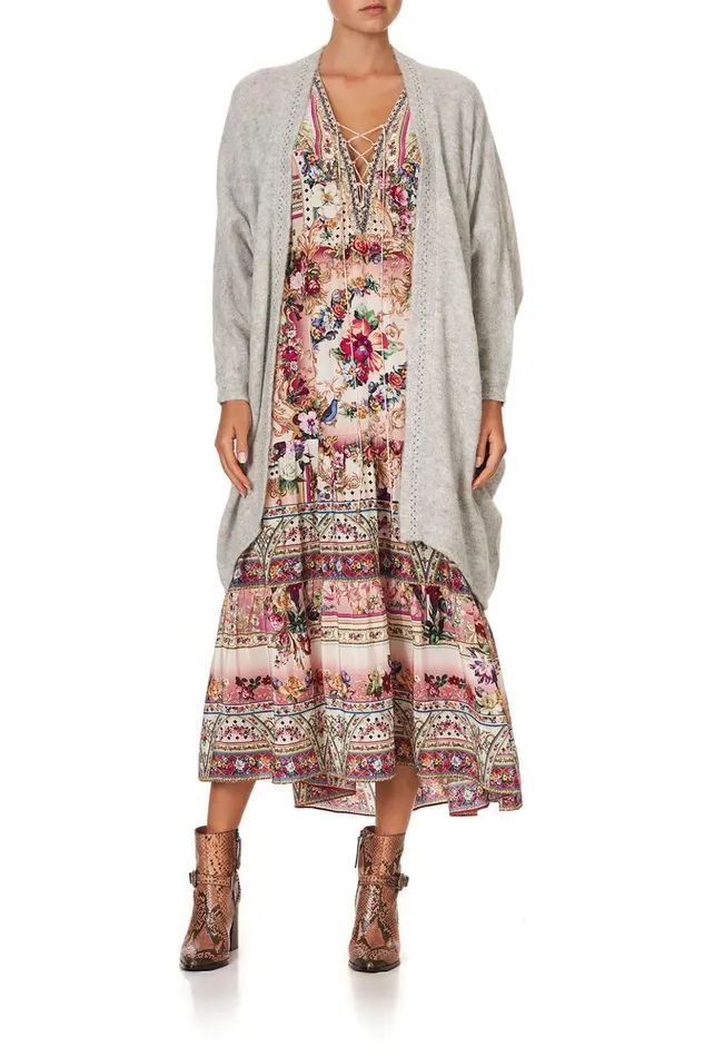 Women Knitwear Camilla Soft Knit Poncho With Embroidery Grey Istenanya