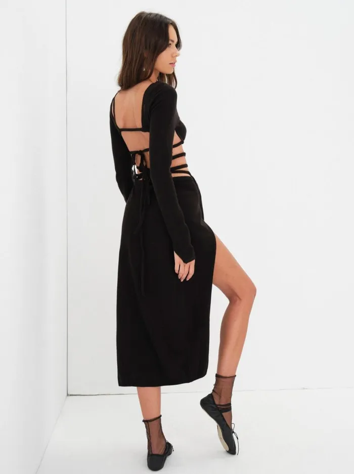 Women Knitwear For Love and Lemons Brady Midi Skirt Black