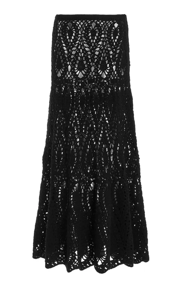 Women Knitwear Gabriela Hearst Cleo Crochet Skirt In Black Wool Cashmere