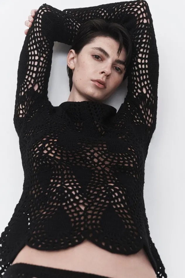 Women Knitwear Gabriela Hearst Cleo Crochet Skirt In Black Wool Cashmere