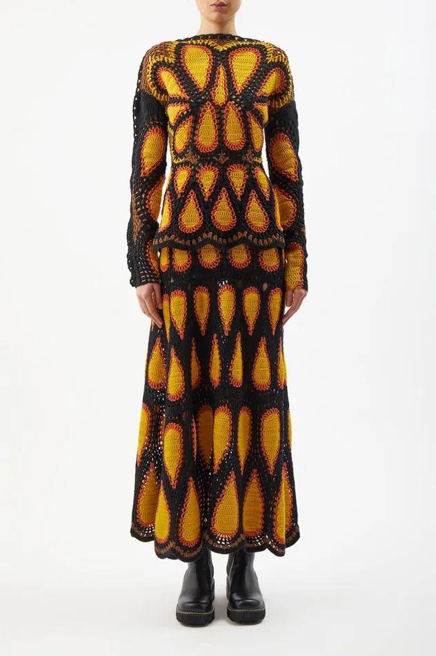 Women Knitwear Gabriela Hearst Cleo Crochet Skirt In Fire Multi Cashmere