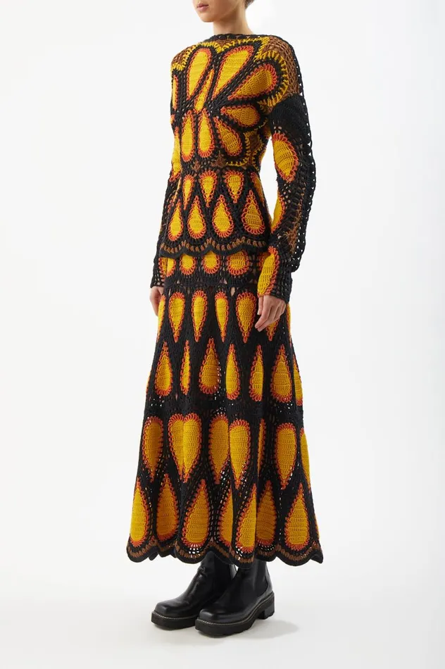 Women Knitwear Gabriela Hearst Cleo Crochet Skirt In Fire Multi Cashmere