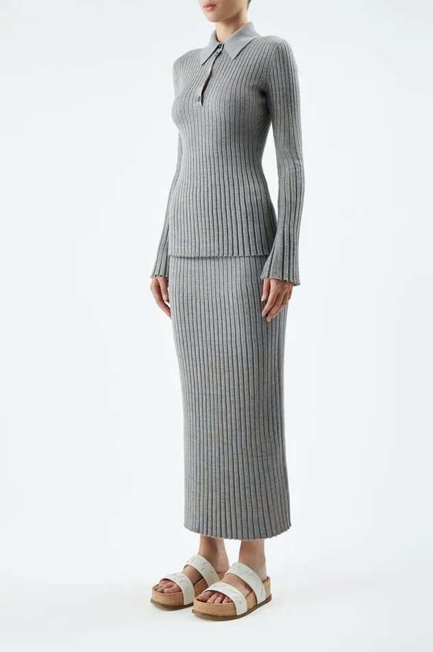 Women Knitwear Gabriela Hearst Conti Knit Skirt In Light Blue Melange Cashmere