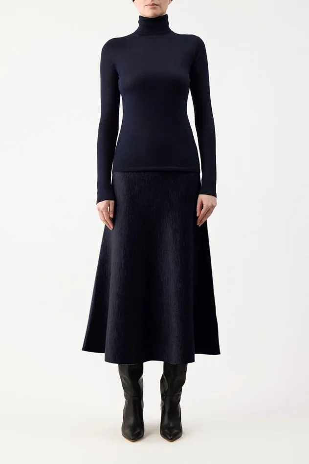 Women Knitwear Gabriela Hearst Costa Knit Turtleneck In Dark Navy Cashmere Silk
