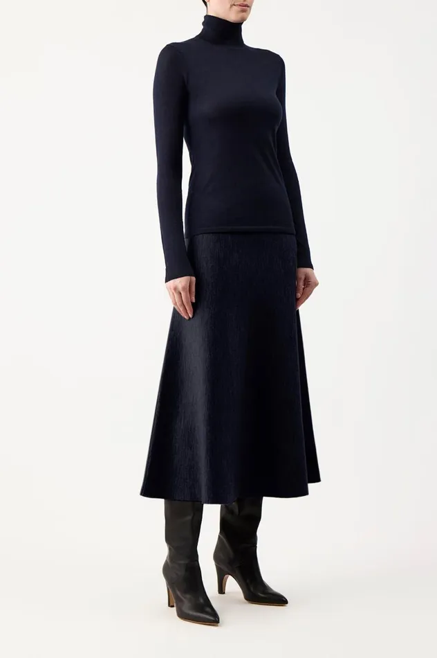 Women Knitwear Gabriela Hearst Costa Knit Turtleneck In Dark Navy Cashmere Silk