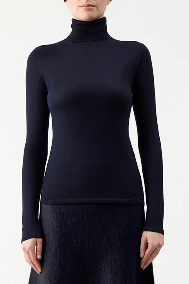 Women Knitwear Gabriela Hearst Costa Knit Turtleneck In Dark Navy Cashmere Silk