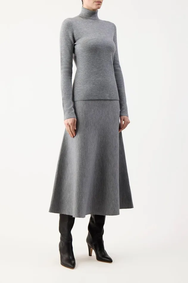 Women Knitwear Gabriela Hearst Freddie Knit Skirt In Heather Grey Merino Wool Cashmere