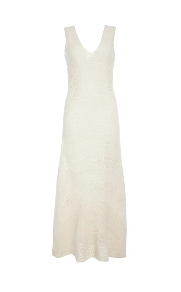 Women Knitwear Gabriela Hearst Ocon Crochet Dress In Ivory Wool Cashmere