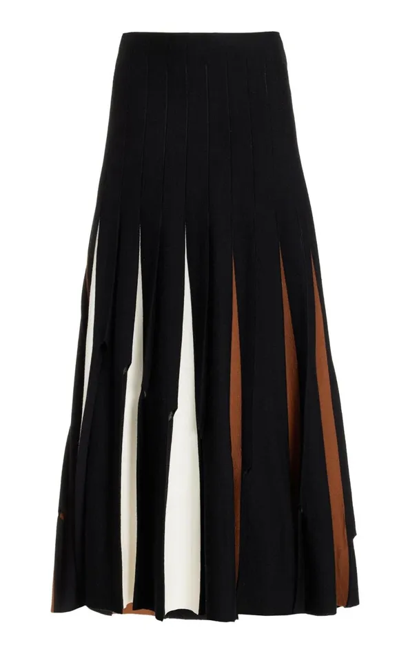 Women Knitwear Gabriela Hearst Olya Pleated Knit Skirt In Black Multi Merino Wool