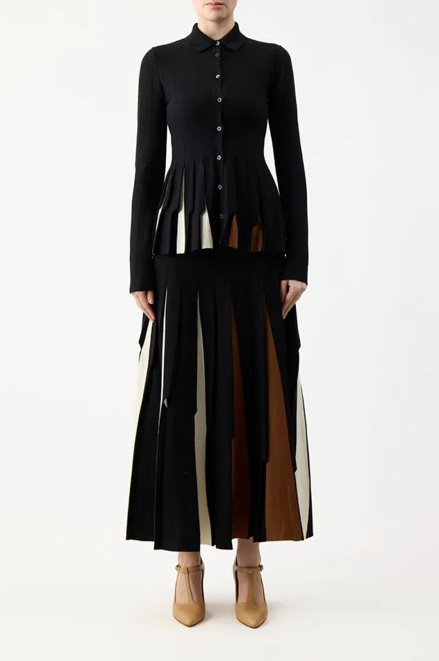 Women Knitwear Gabriela Hearst Olya Pleated Knit Skirt In Black Multi Merino Wool