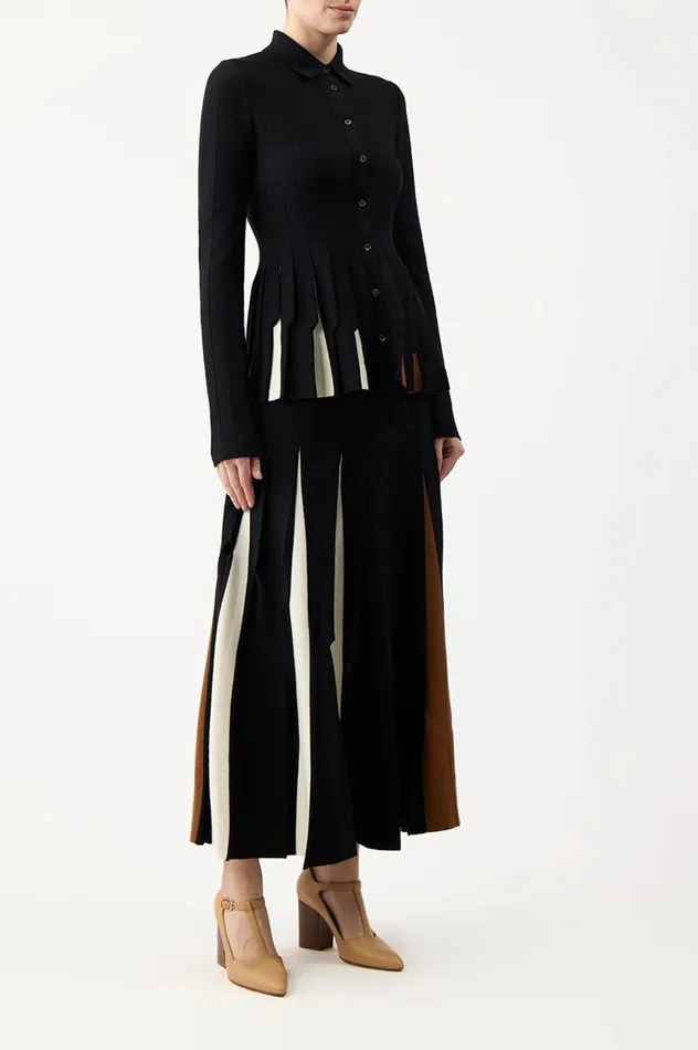 Women Knitwear Gabriela Hearst Olya Pleated Knit Skirt In Black Multi Merino Wool