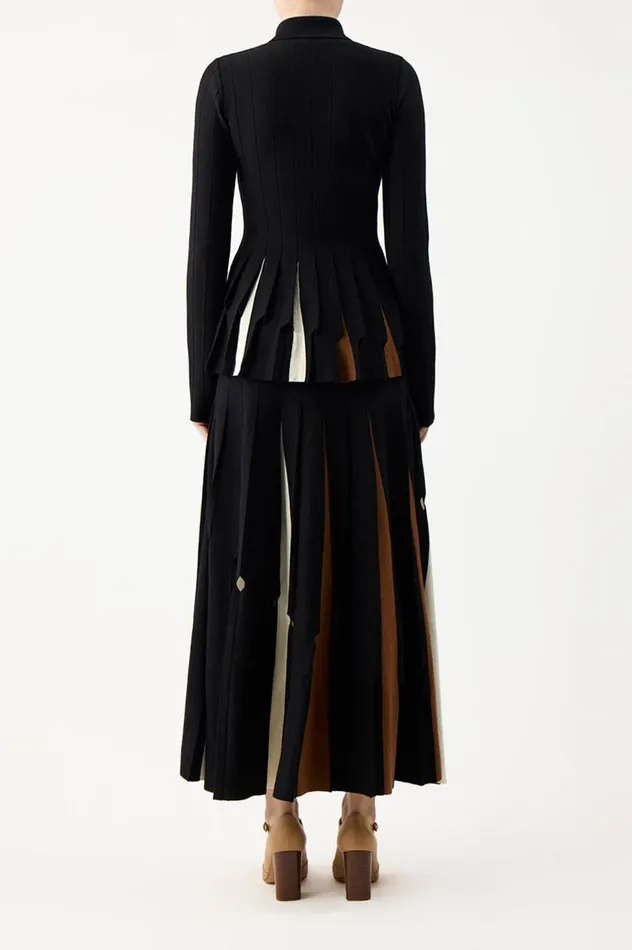 Women Knitwear Gabriela Hearst Olya Pleated Knit Skirt In Black Multi Merino Wool