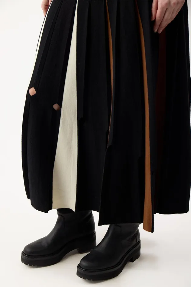 Women Knitwear Gabriela Hearst Olya Pleated Knit Skirt In Black Multi Merino Wool