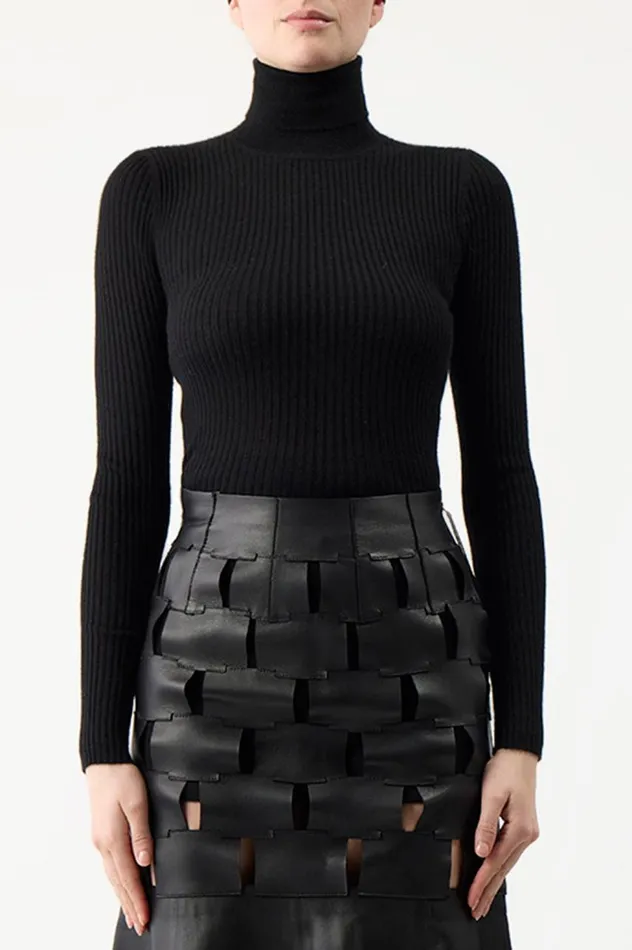 Women Knitwear Gabriela Hearst Peppe Knit Turtleneck In Black Cashmere Silk