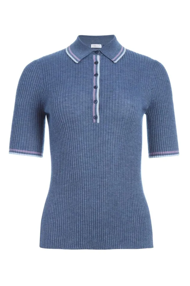 Women Knitwear Gabriela Hearst Perro Knit Polo In Denim Blue Cashmere Silk