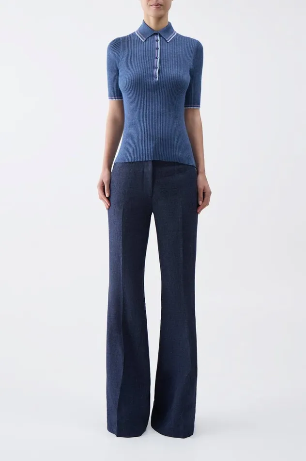 Women Knitwear Gabriela Hearst Perro Knit Polo In Denim Blue Cashmere Silk