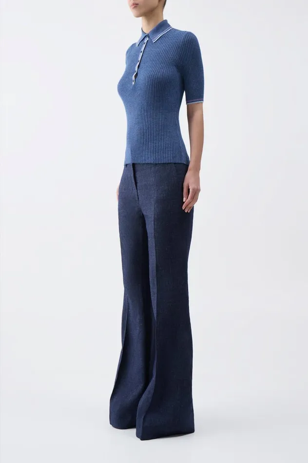 Women Knitwear Gabriela Hearst Perro Knit Polo In Denim Blue Cashmere Silk