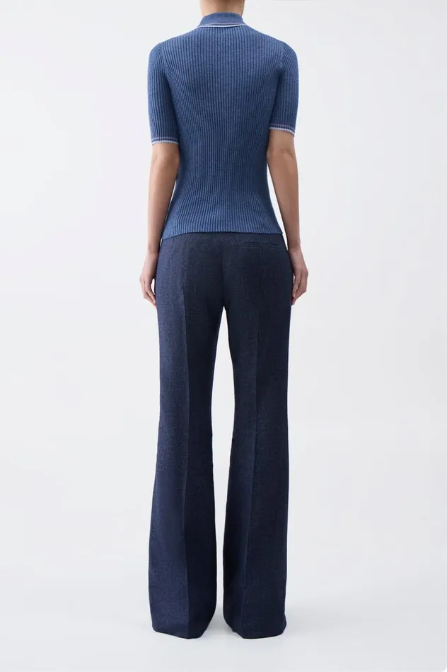 Women Knitwear Gabriela Hearst Perro Knit Polo In Denim Blue Cashmere Silk