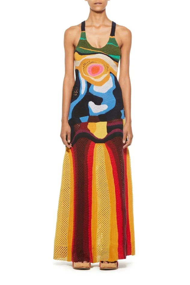 Women Knitwear Gabriela Hearst Tamra Crochet Dress In Mineral Multi Cashmere