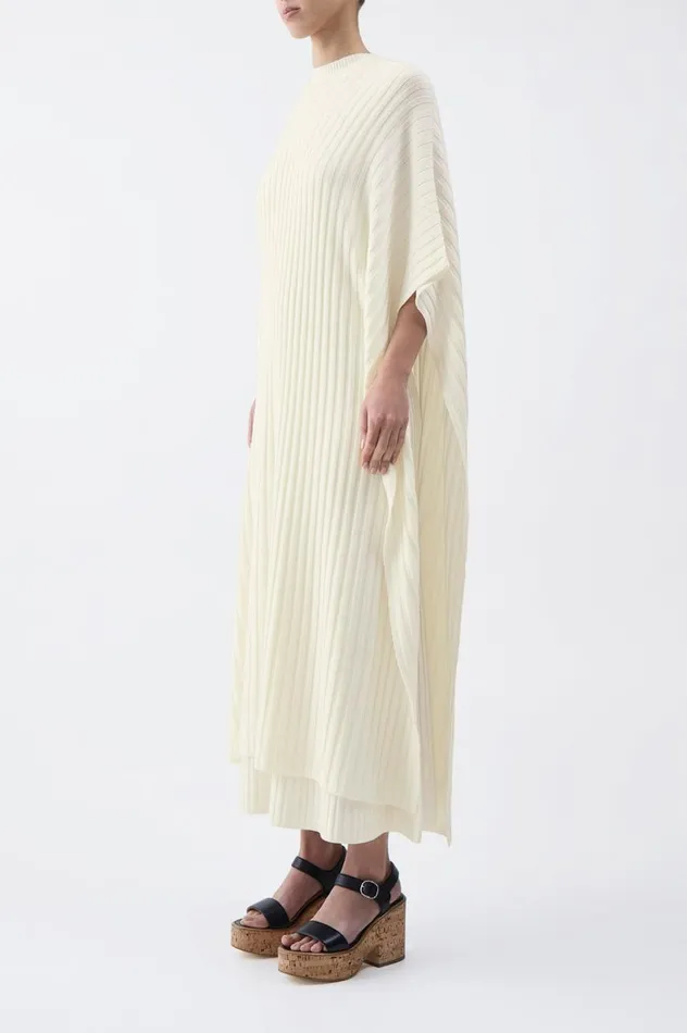 Women Knitwear Gabriela Hearst Taos Knit Poncho In Ivory Merino Wool Cashmere