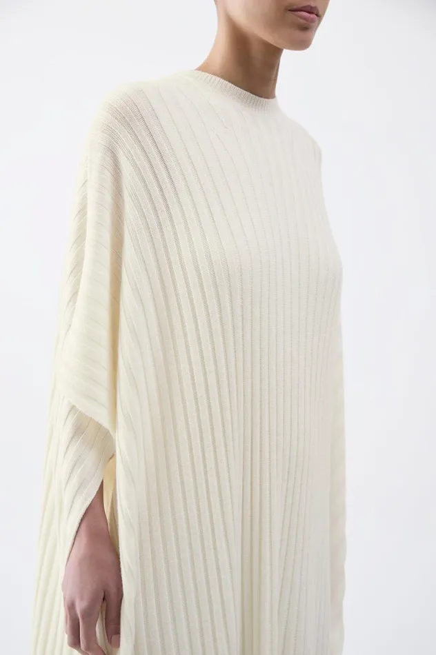 Women Knitwear Gabriela Hearst Taos Knit Poncho In Ivory Merino Wool Cashmere