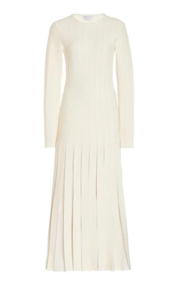 Women Knitwear Gabriela Hearst Walsh Knit Pleated Dress In Ivory Wool
