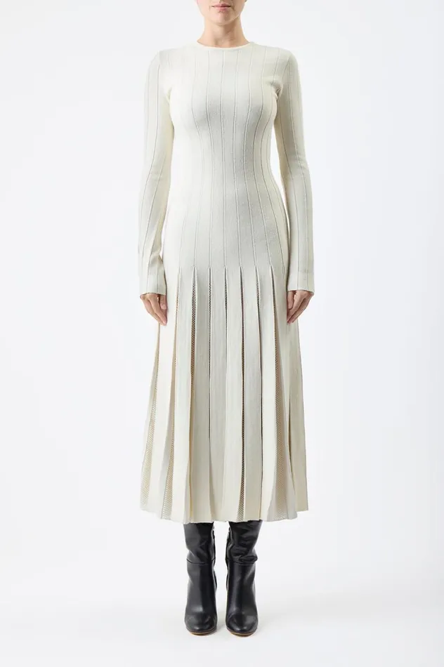Women Knitwear Gabriela Hearst Walsh Knit Pleated Dress In Ivory Wool