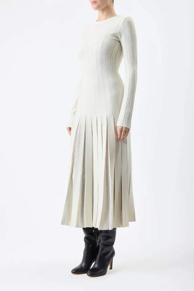 Women Knitwear Gabriela Hearst Walsh Knit Pleated Dress In Ivory Wool