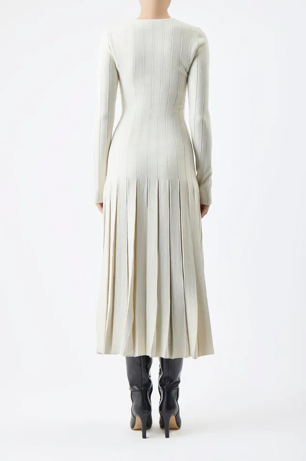 Women Knitwear Gabriela Hearst Walsh Knit Pleated Dress In Ivory Wool