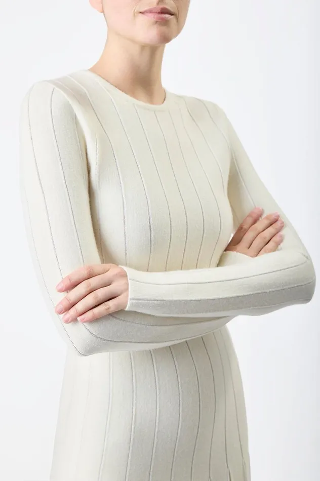 Women Knitwear Gabriela Hearst Walsh Knit Pleated Dress In Ivory Wool
