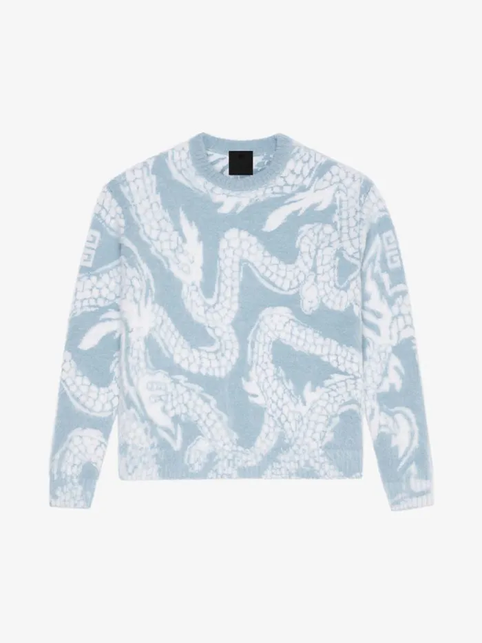 Women Knitwear Givenchy Sweater In Mohair With Dragon Jacquard Bluewhite