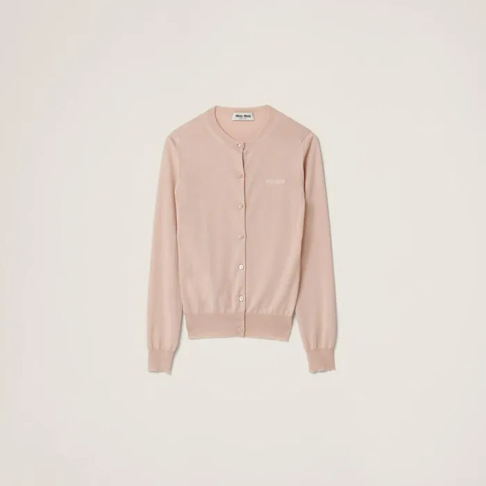 Women Knitwear Miu Miu Cashmere And Silk Knit Cardigan Albino White