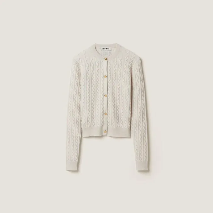 Women Knitwear Miu Miu Cashmere Cardigan Chalk White