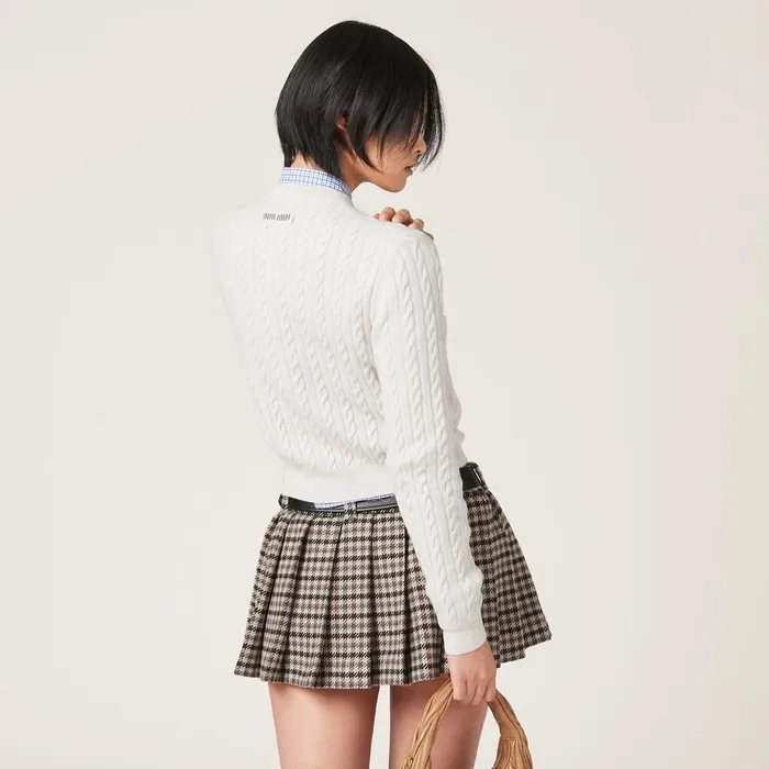Women Knitwear Miu Miu Cashmere Cardigan Chalk White Women Knitwear Miu Miu Cashmere Cardigan Chalk White