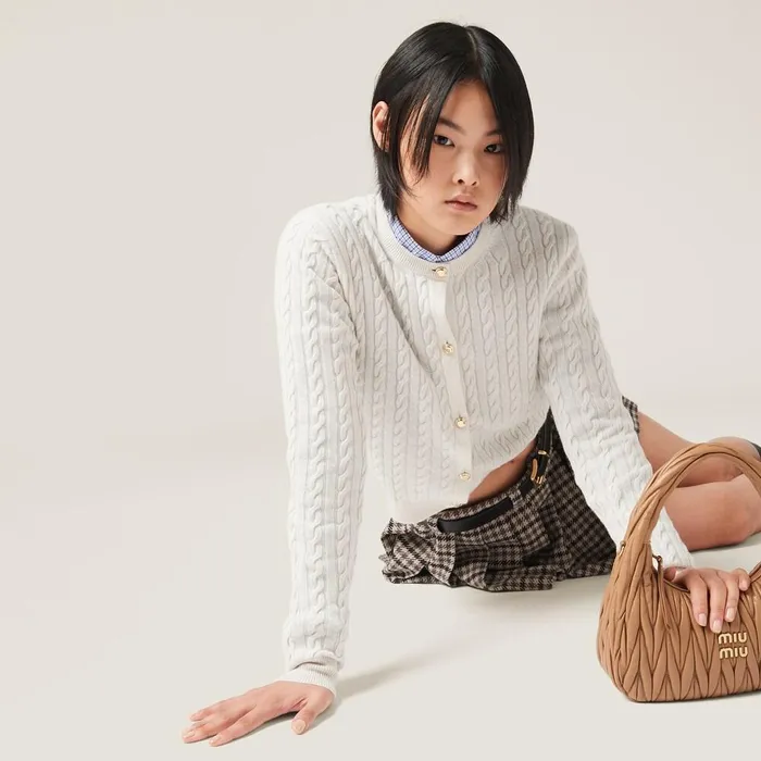 Women Knitwear Miu Miu Cashmere Cardigan Chalk White Women Knitwear Miu Miu Cashmere Cardigan Chalk White