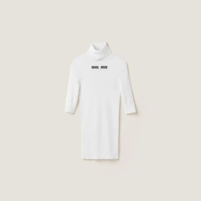Women Knitwear Miu Miu Cotton Turtleneck Jersey White