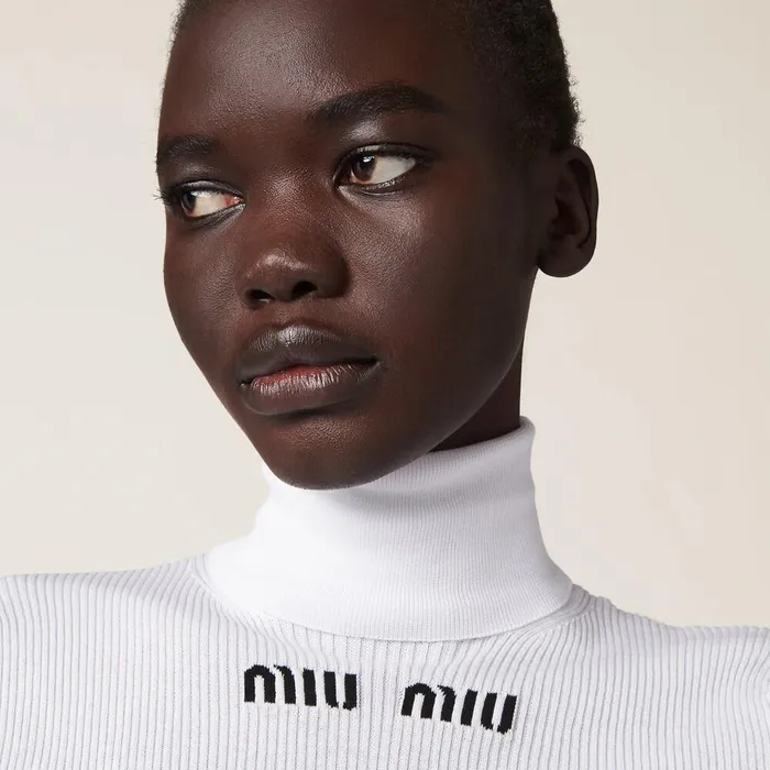 Women Knitwear Miu Miu Cotton Turtleneck Jersey White Women Knitwear Miu Miu Cotton Turtleneck Jersey White