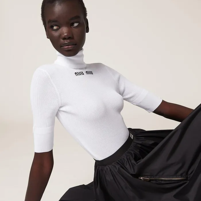 Women Knitwear Miu Miu Cotton Turtleneck Jersey White Women Knitwear Miu Miu Cotton Turtleneck Jersey White