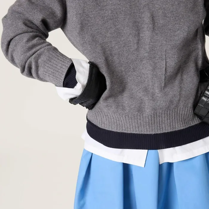 Women Knitwear Miu Miu Silk And Cashmere Vneck Sweater Greyblue Women Knitwear Miu Miu Silk And Cashmere Vneck Sweater Greyblue