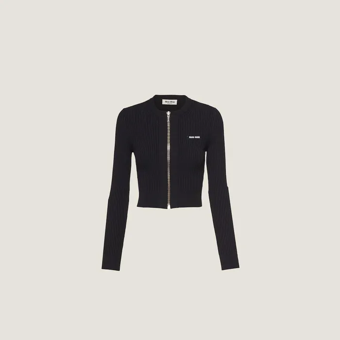 Women Knitwear Miu Miu Viscose Crewneck Cardigan Black