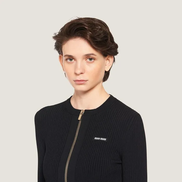 Women Knitwear Miu Miu Viscose Crewneck Cardigan Black Women Knitwear Miu Miu Viscose Crewneck Cardigan Black