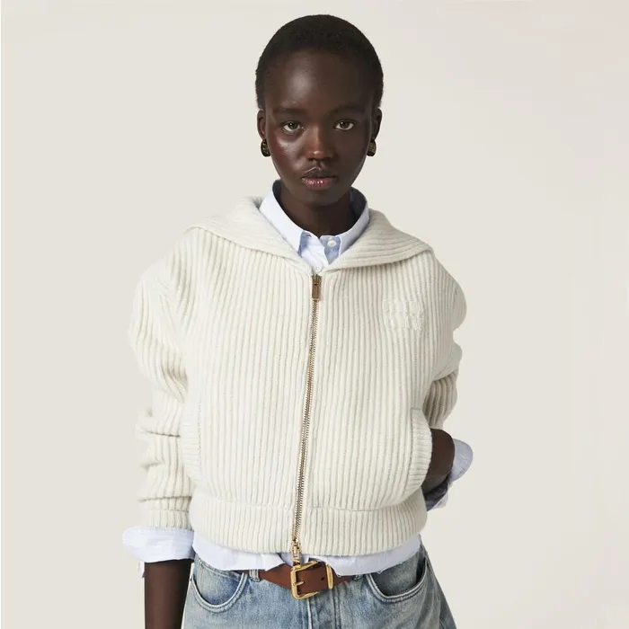 Women Knitwear Miu Miu Wool And Cashmere Knit Cardigan Chalk White Women Knitwear Miu Miu Wool And Cashmere Knit Cardigan Chalk White