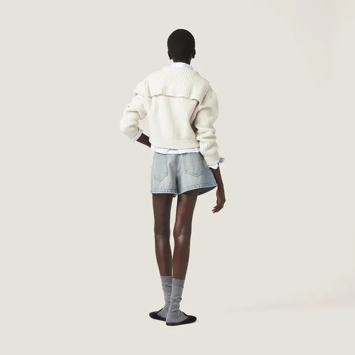 Women Knitwear Miu Miu Wool And Cashmere Knit Cardigan Chalk White Women Knitwear Miu Miu Wool And Cashmere Knit Cardigan Chalk White