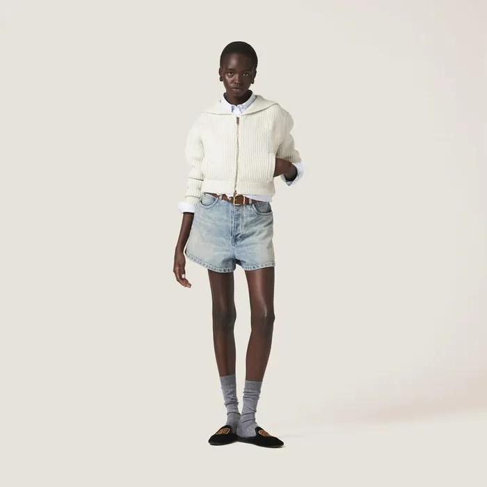 Women Knitwear Miu Miu Wool And Cashmere Knit Cardigan Chalk White Women Knitwear Miu Miu Wool And Cashmere Knit Cardigan Chalk White
